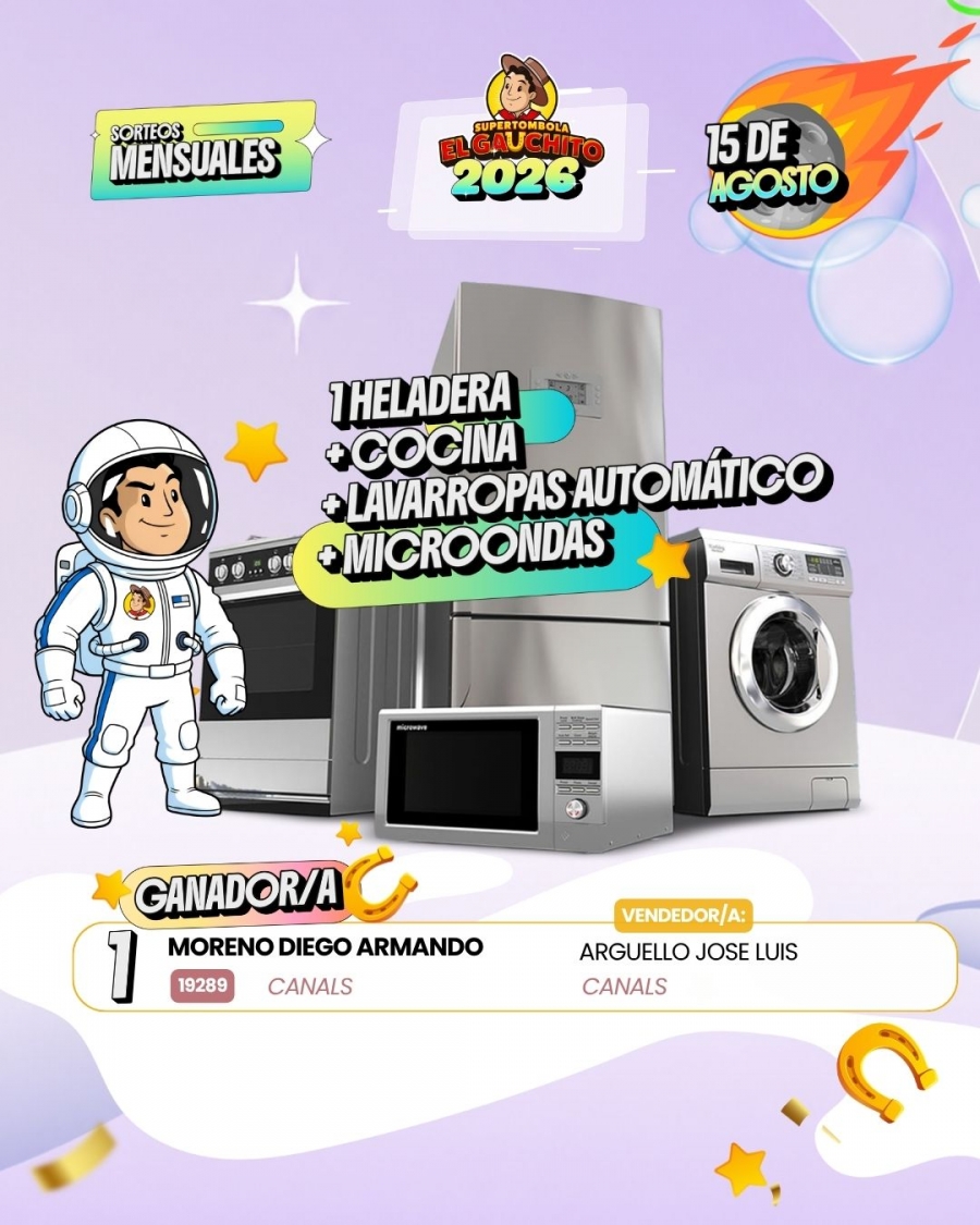 Tombola Gauchito ganadores-15 agosto Electrodomesticos