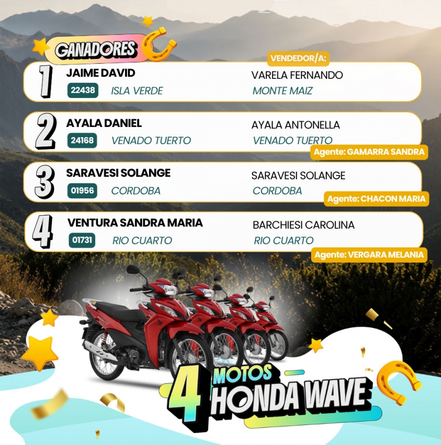 Ganadores El Gauchito  Motos y 30 Bicicletas Mountain